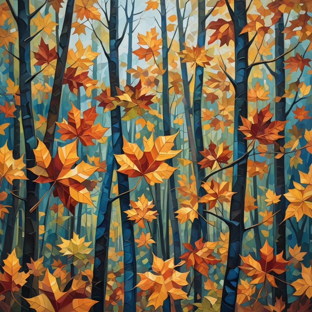 Cubist Autumn Forest in Geometric Style