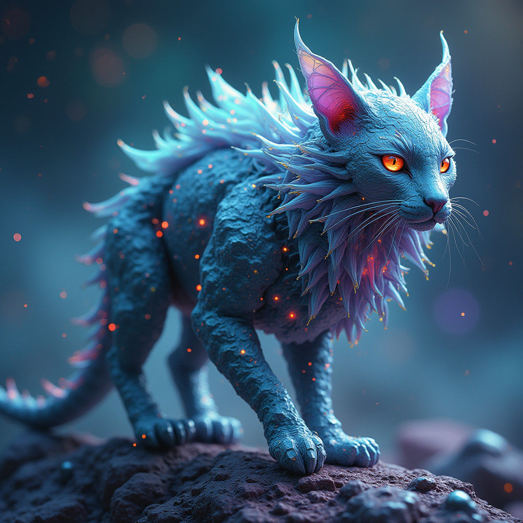 Cybernetic Cat in Nebula, High-Detail Matte Painting