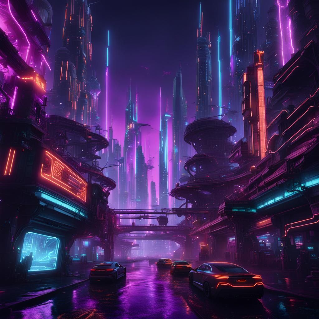 Futuristic Neon City in Dark Synth Style