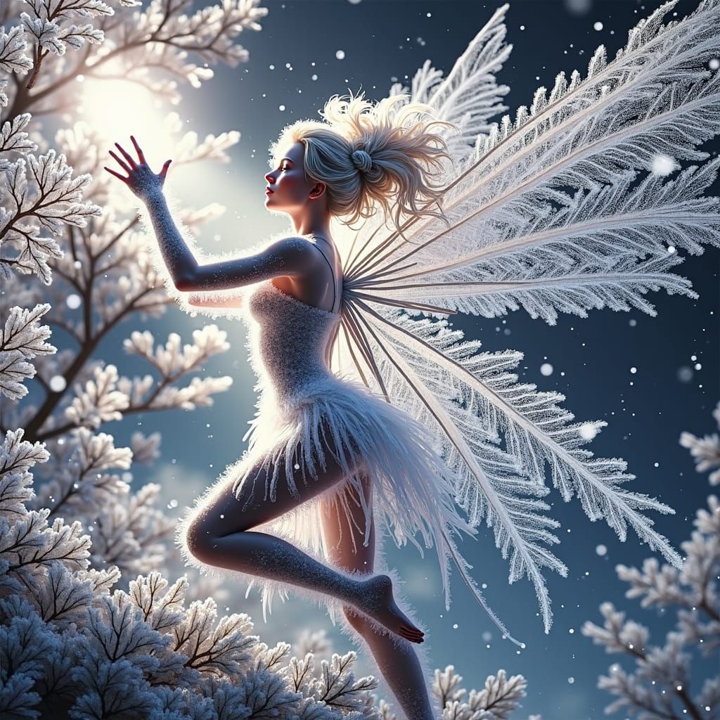 Icy Fairy Spreading Snowflakes in Sunlight