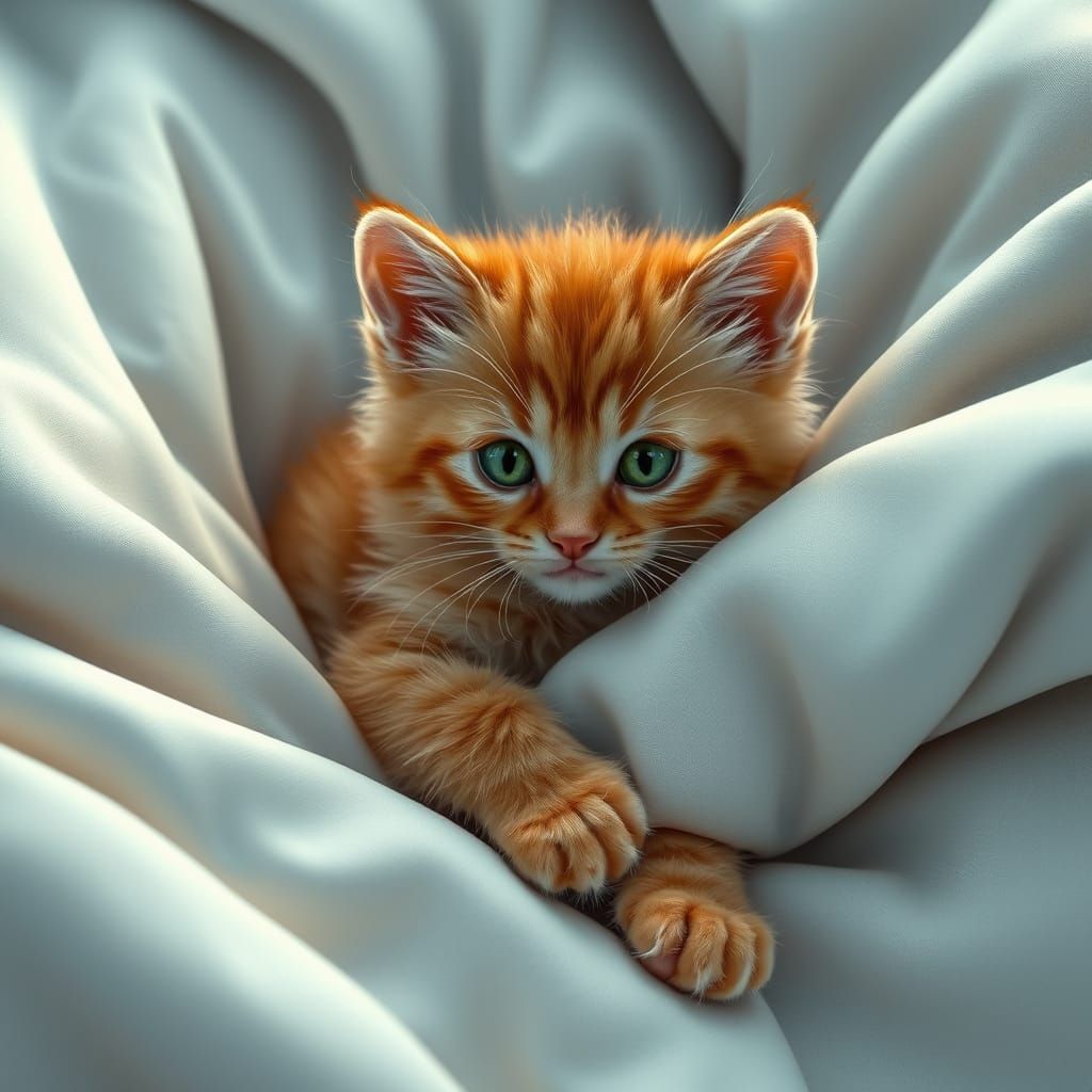 Whimsical Ginger Kitten in Mystical Realm