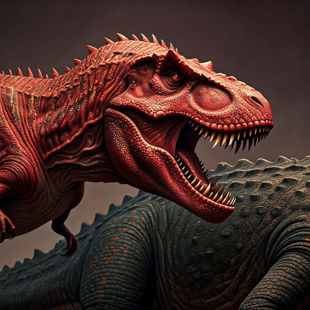 Scarlet Red T-Rex Confronts Titanosaur in Bioluminescent Sta...