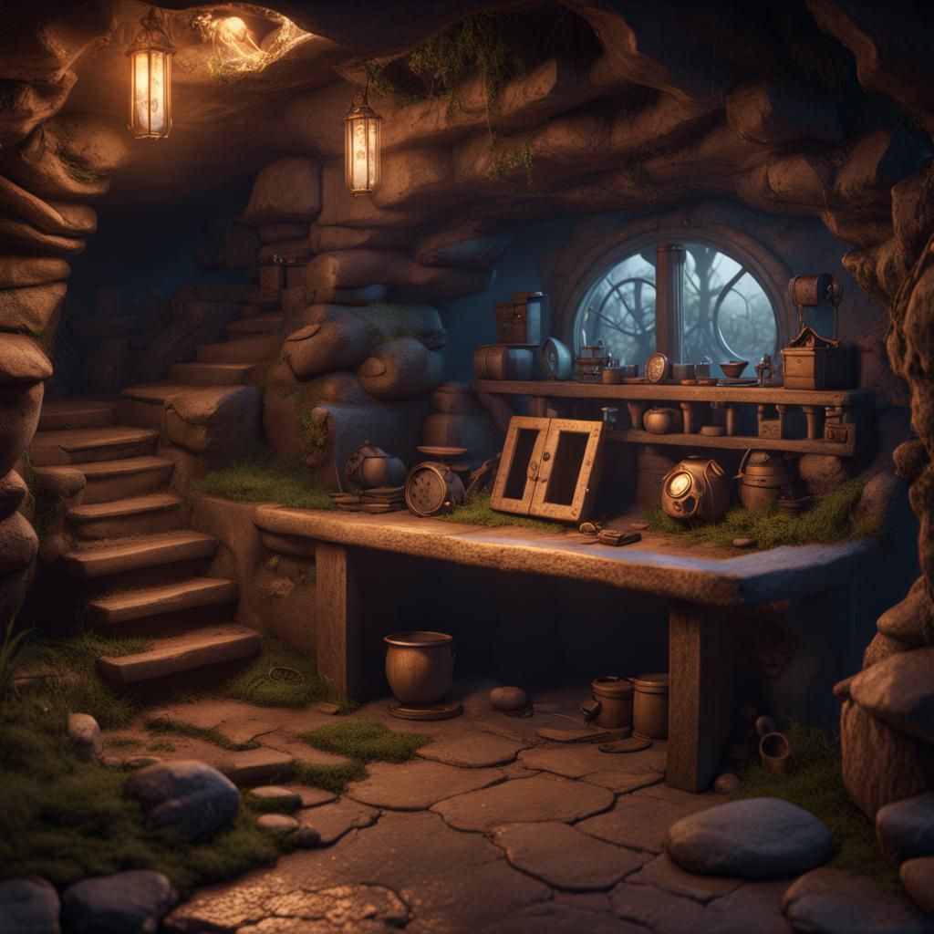 Fantastical Underground Mouse House in Detailed Matte Painti...