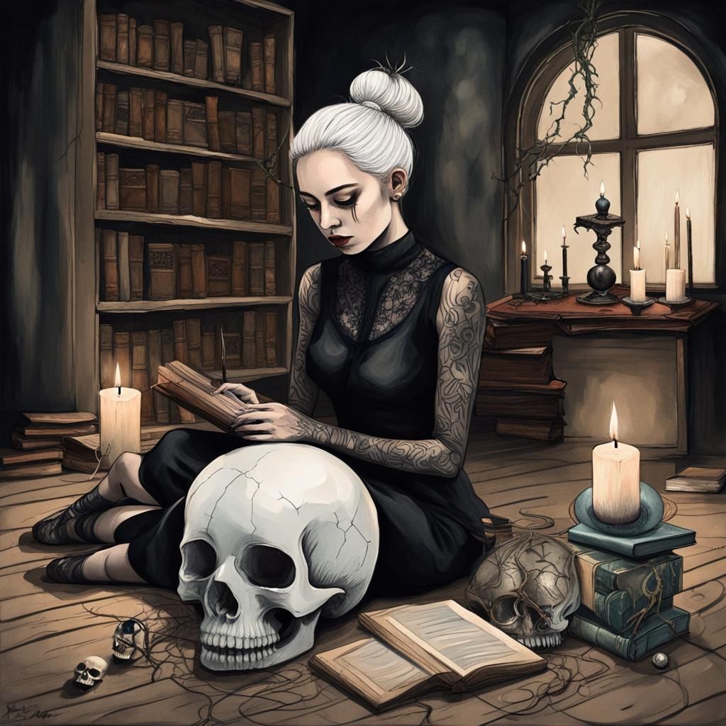 Eerie Gothic Woman with Crystal Ball in Dark Fantasy Art