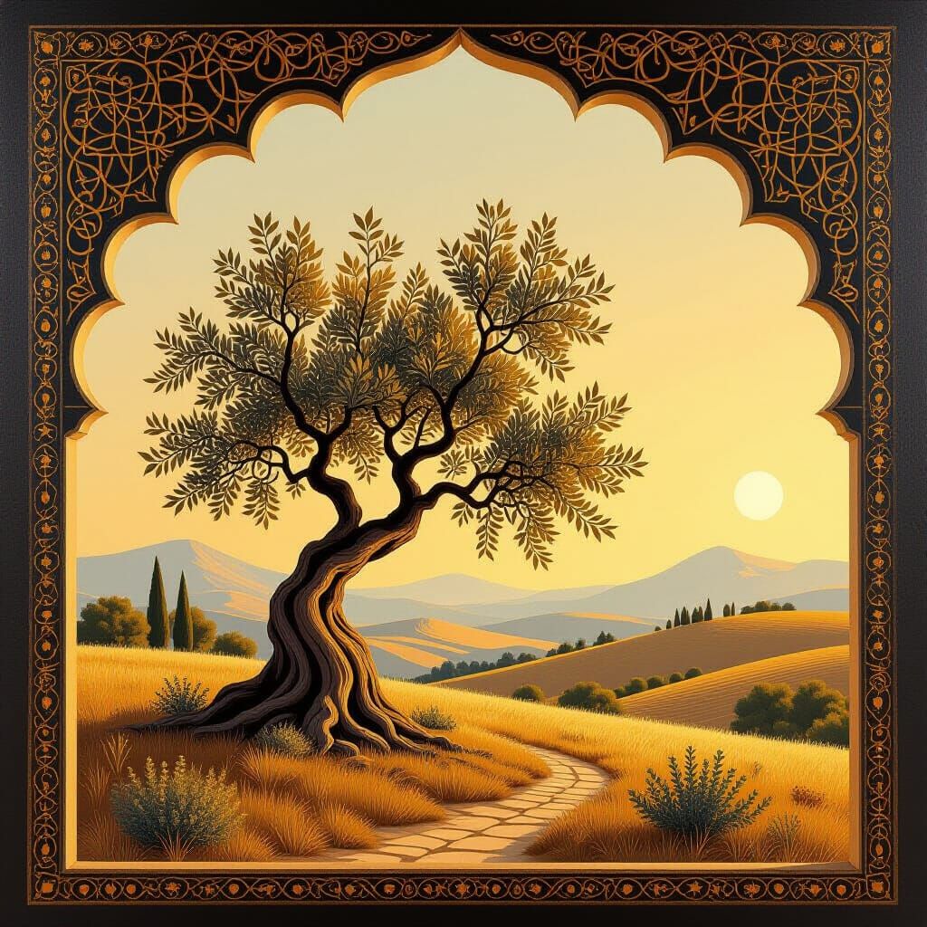 Olive Tree Landscape Inspired by Islamic Art