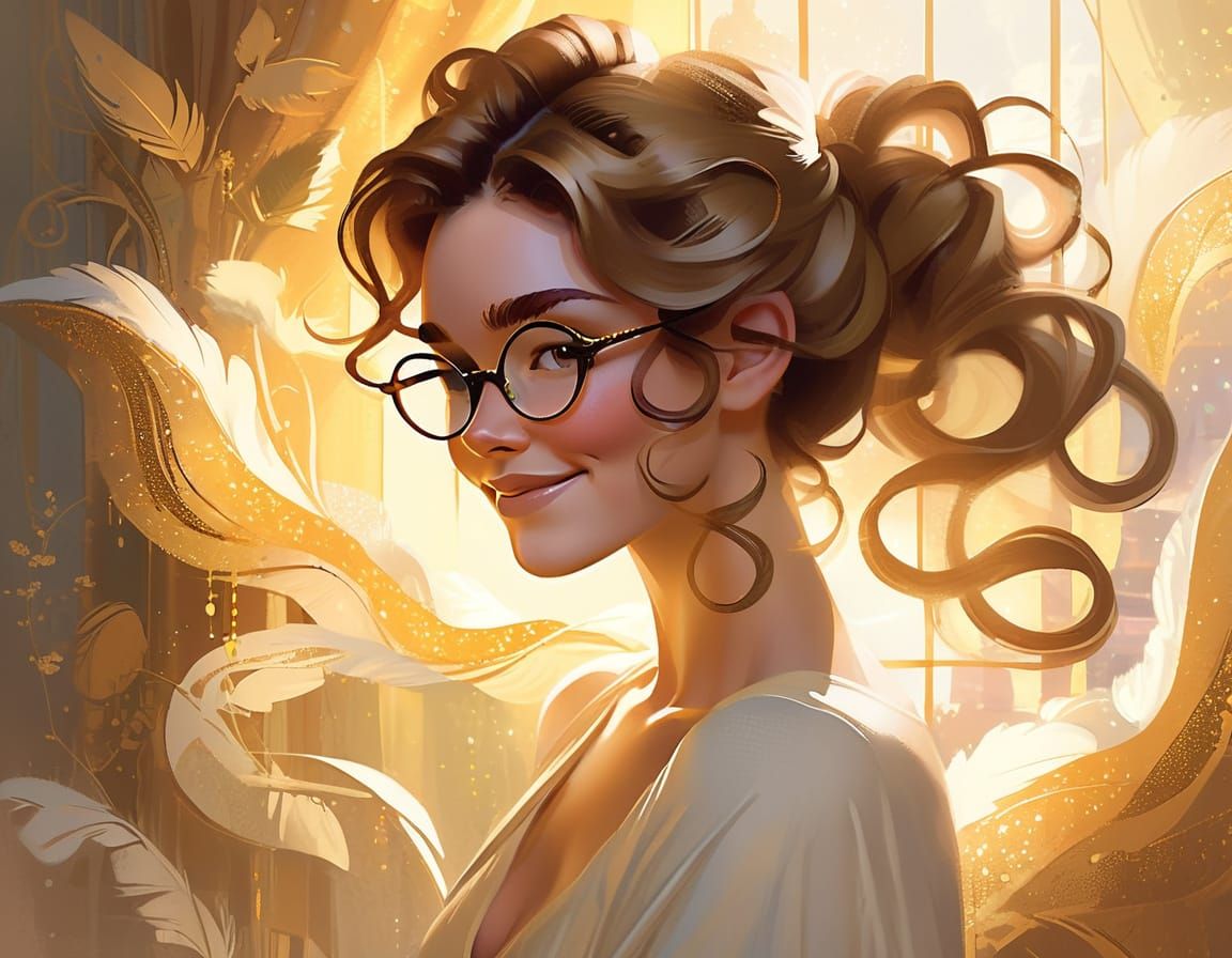 Serene Bespectacled Woman Offers Calm Guidance in Whimsical ...