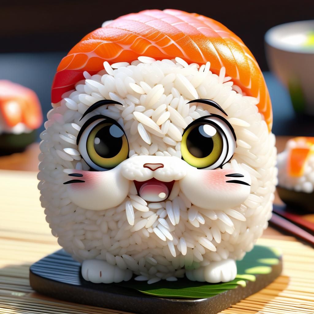 Cute Chibi Rice Sushi: Photorealistic 3D Render