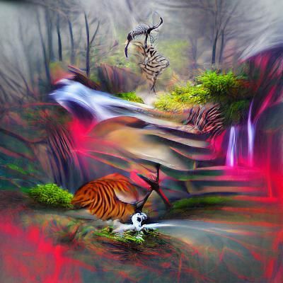Tiger Attack in Jungle: Surreal Digital Illustration