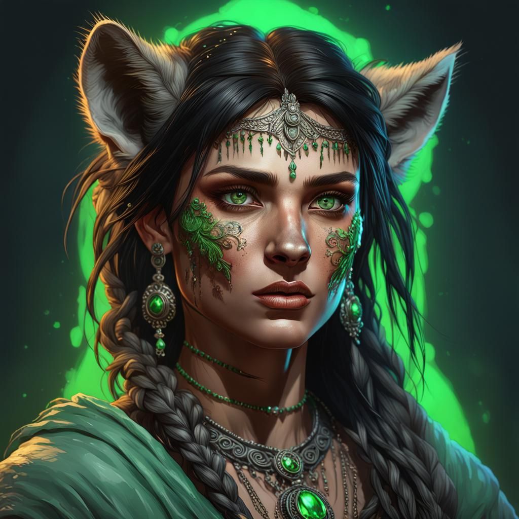 Mystical Lycan Woman Portrait in Detailed Art Style