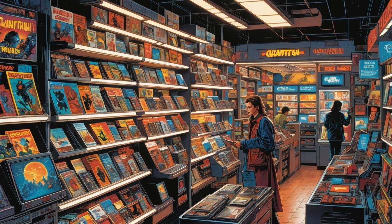 Retro-Futuristic Quantum Computer Ad in Comic Book Style