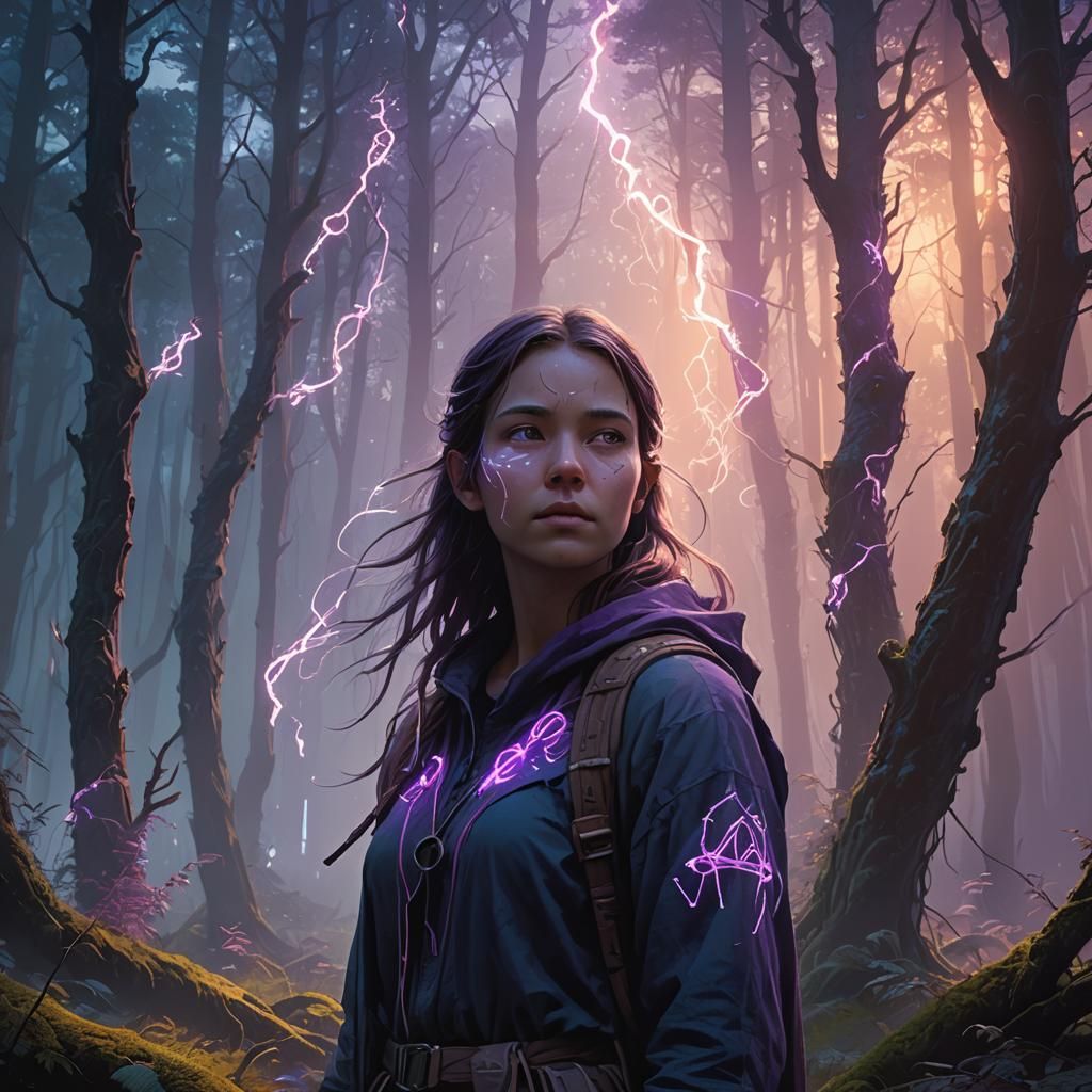 Mystical Forest Girl with Glowing Runes