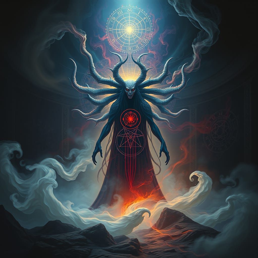 Surreal Mystic Portrays Ancient Deity in Swirling Mist