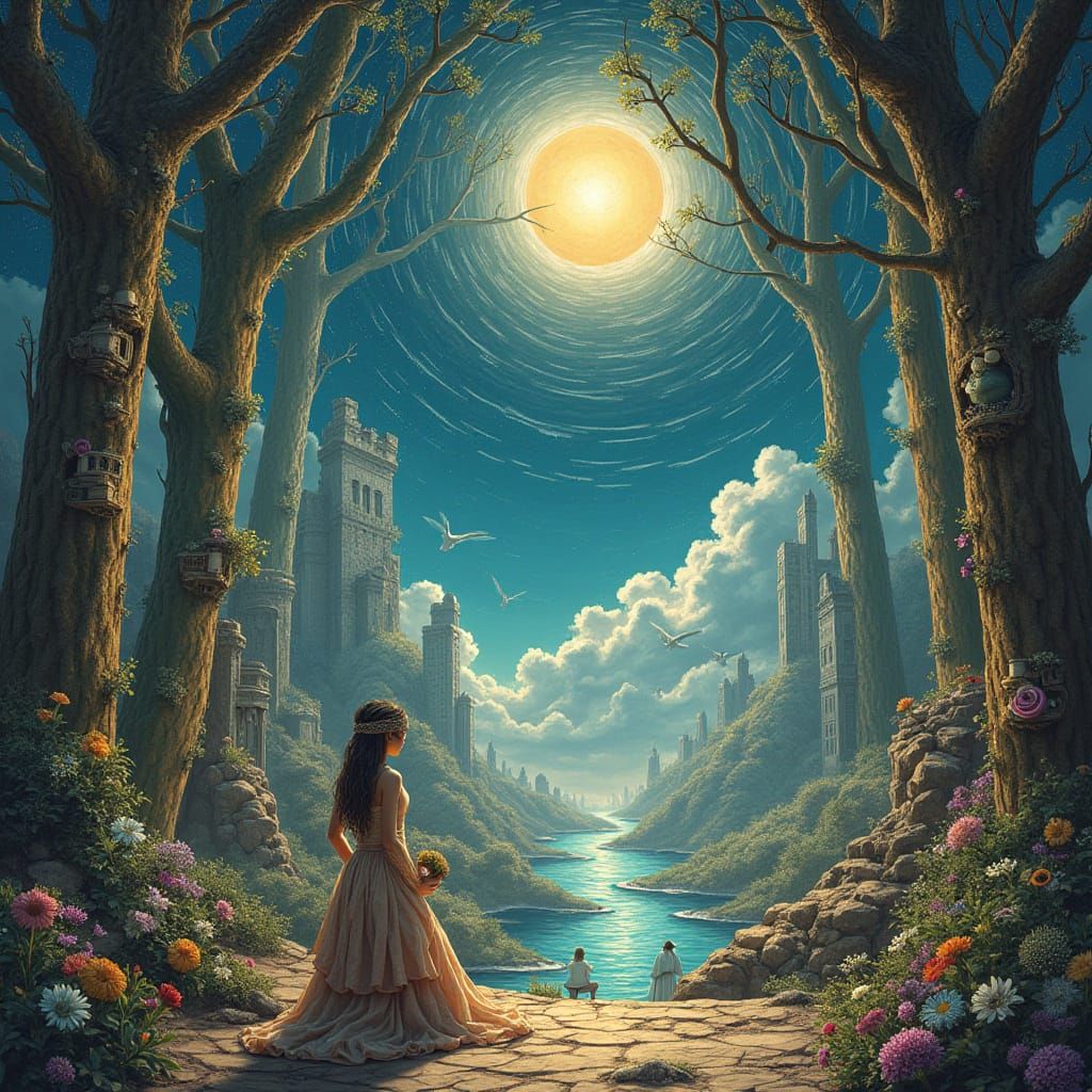 Surreal Cathedral in Storm of Galaxies: Dreamcore Art