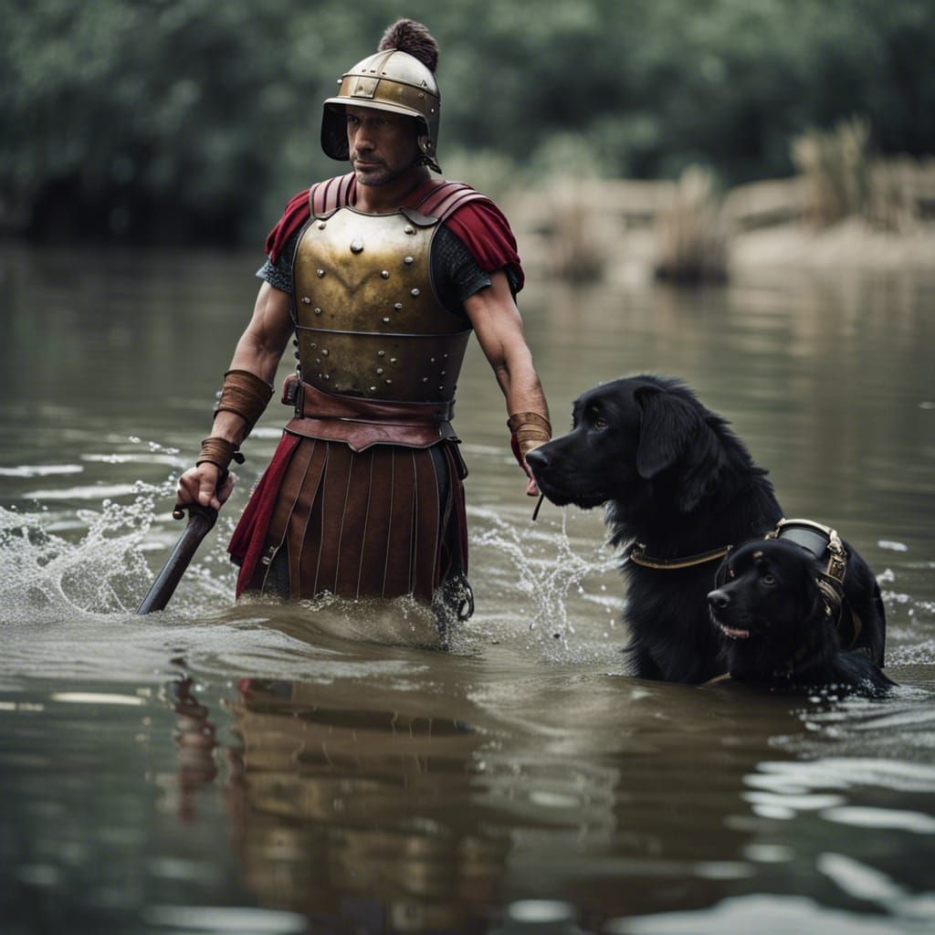Roman Soldier with Dog in Water