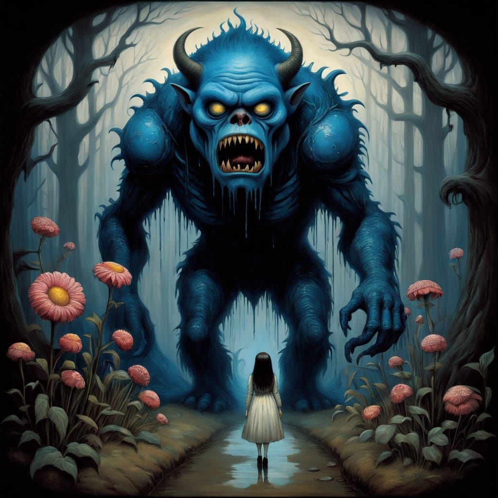 Surreal Cyberpunk Girl and Her Glowing Monster Escape the La...