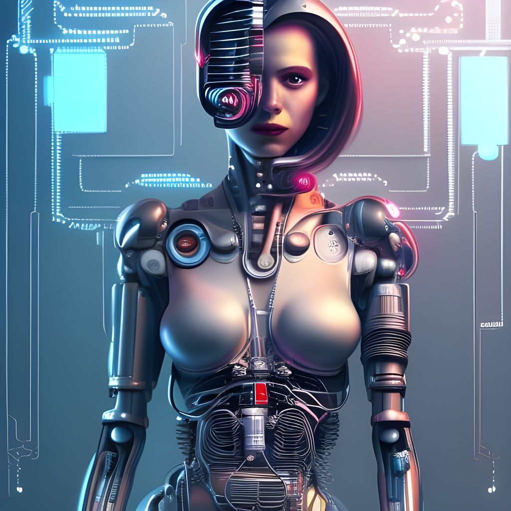 Cybernetic Girl Portrait in Cyberpunk Tech Lab