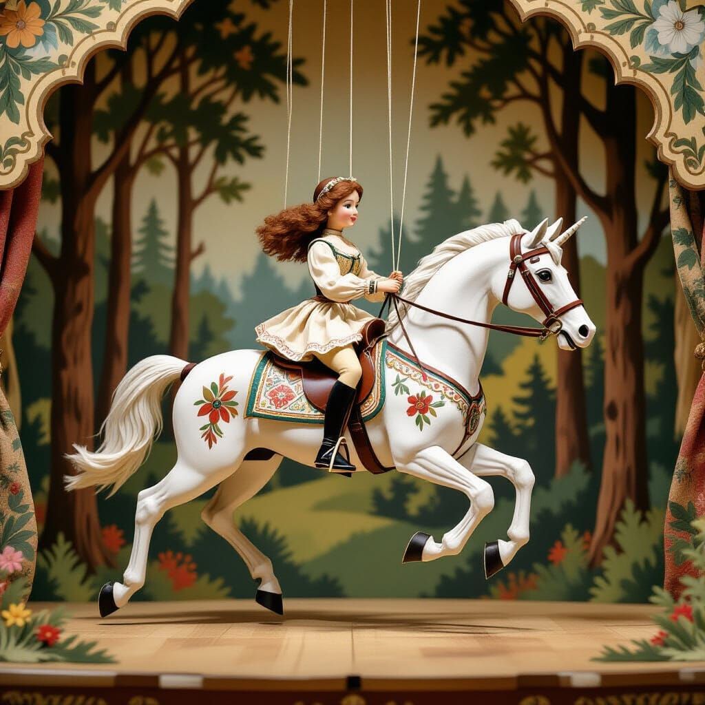 Wooden Marionettes: Horse and Rider in Fairytale Style