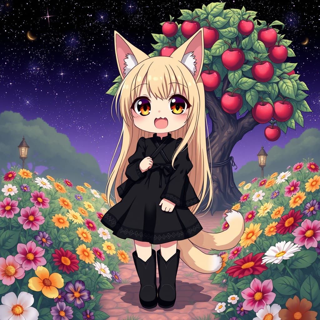 Whimsical Catgirl in Makoto Shinkai's Garden of Eden