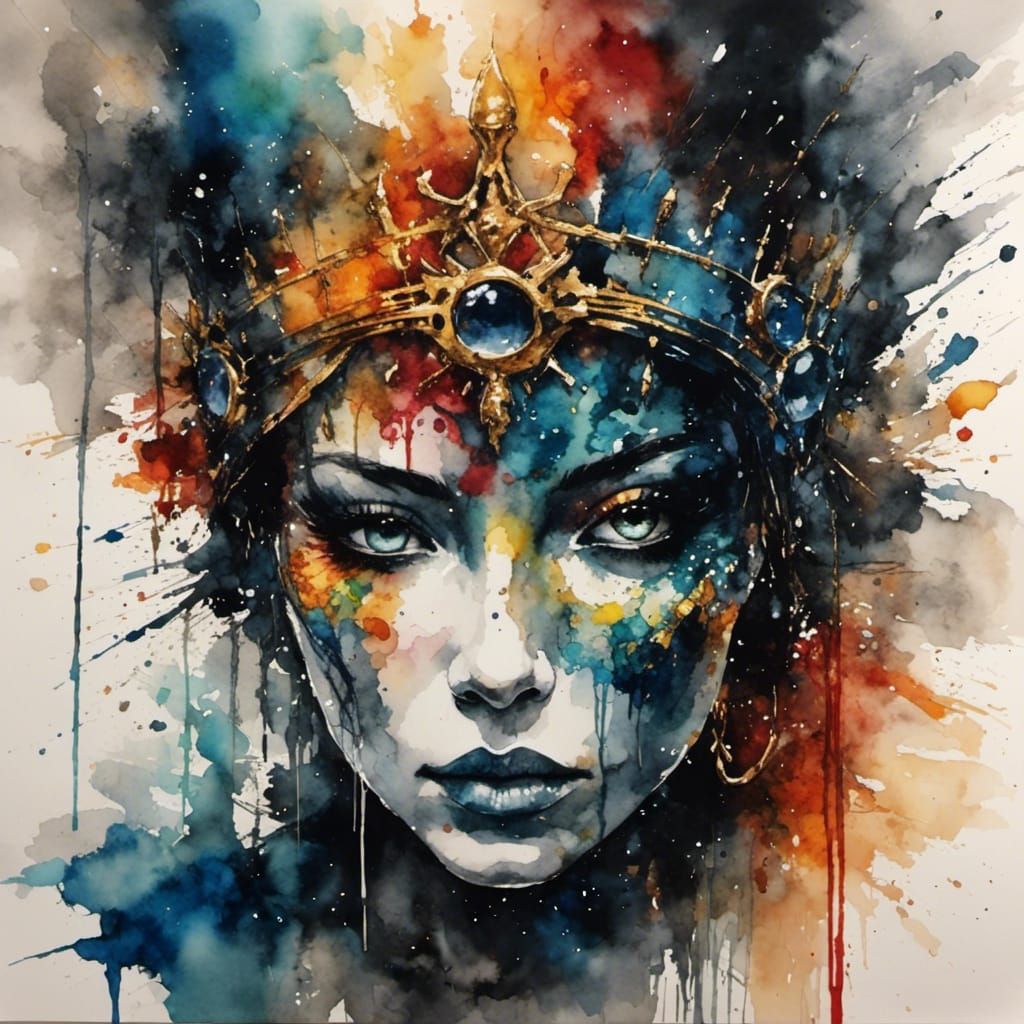 Asian-Inspired Watercolor Portrait of Beautiful Hatred