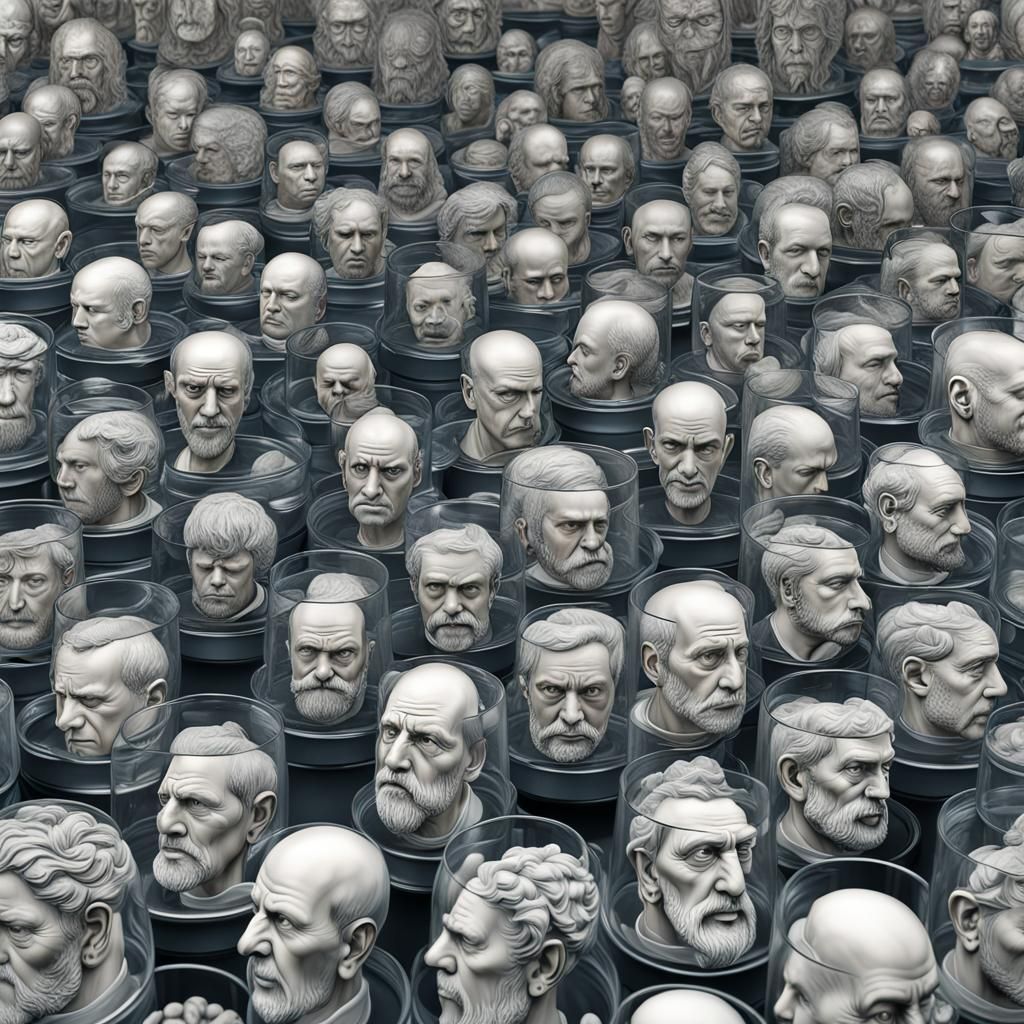 Surreal Display of Preserved Heads in Glass