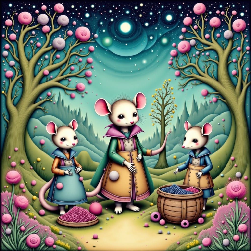 Opossums Sell Enchanted Goods: Watercolor Illustration
