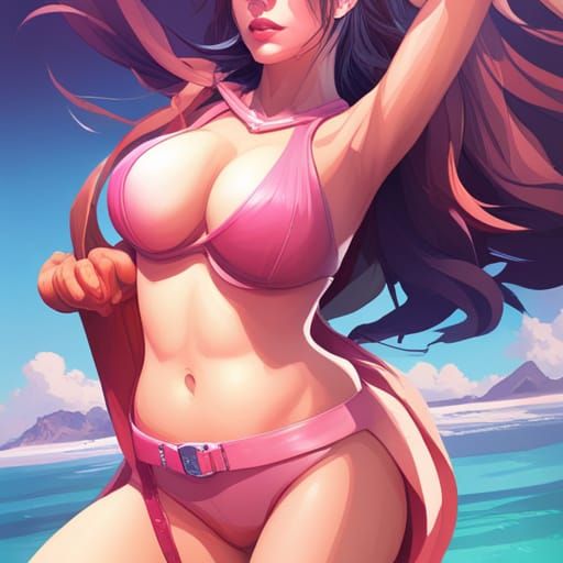 Detailed Portrait of Woman in Bikini, Hyperrealistic Art