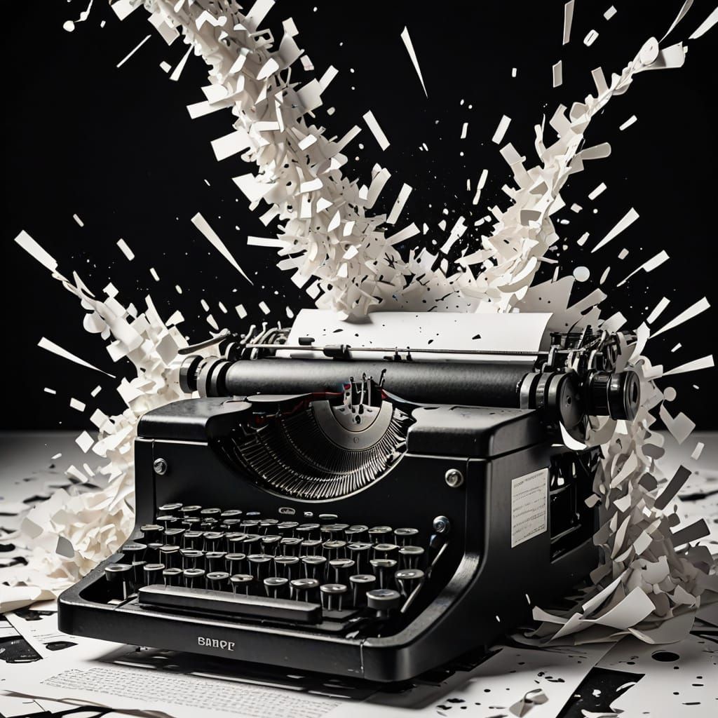 Typewriter Creates Paper Hurricane in Dynamic Digital Art