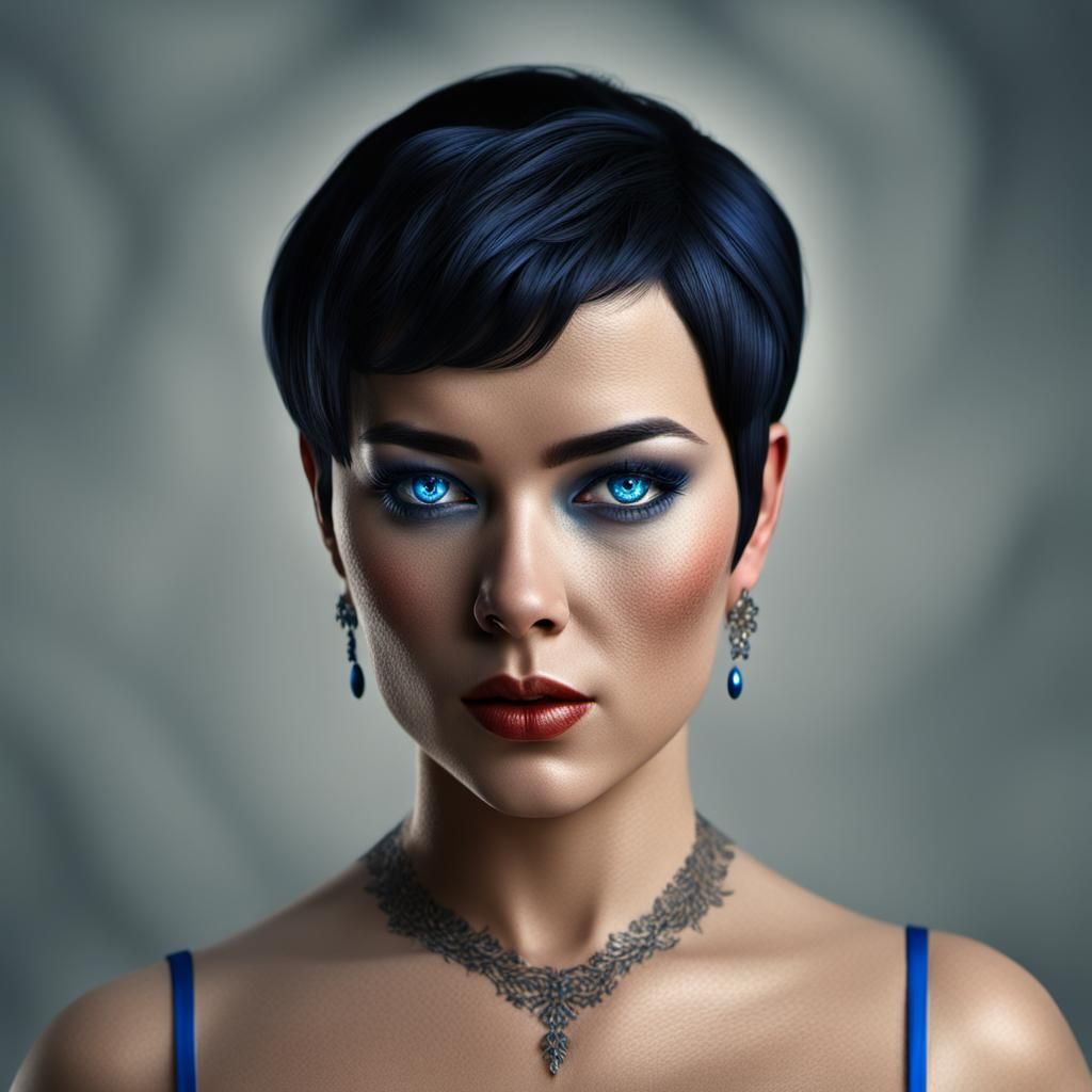Provocative Woman with Electric Blue Eyes