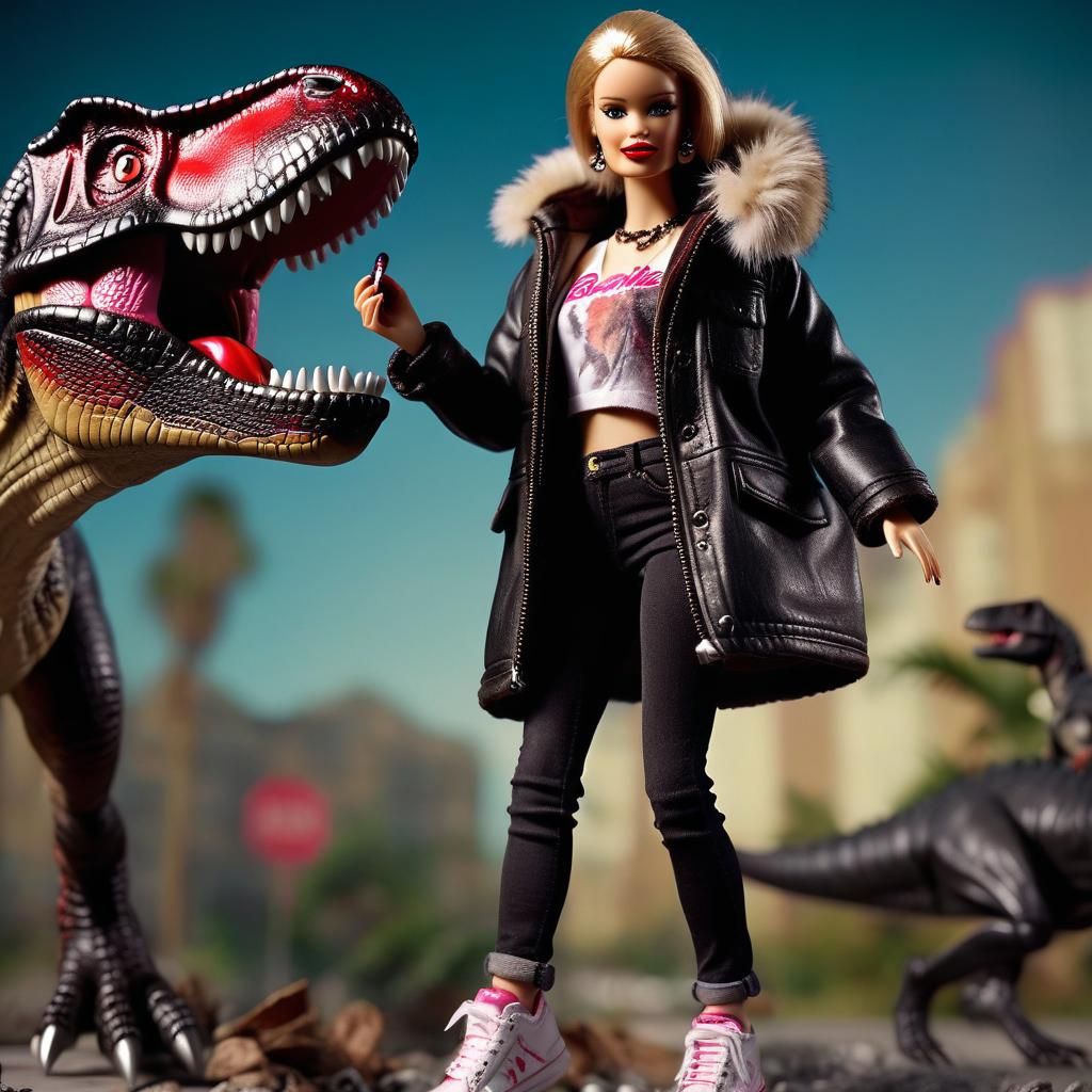 Barbie and T-Rex in Jurassic Park Action Shot