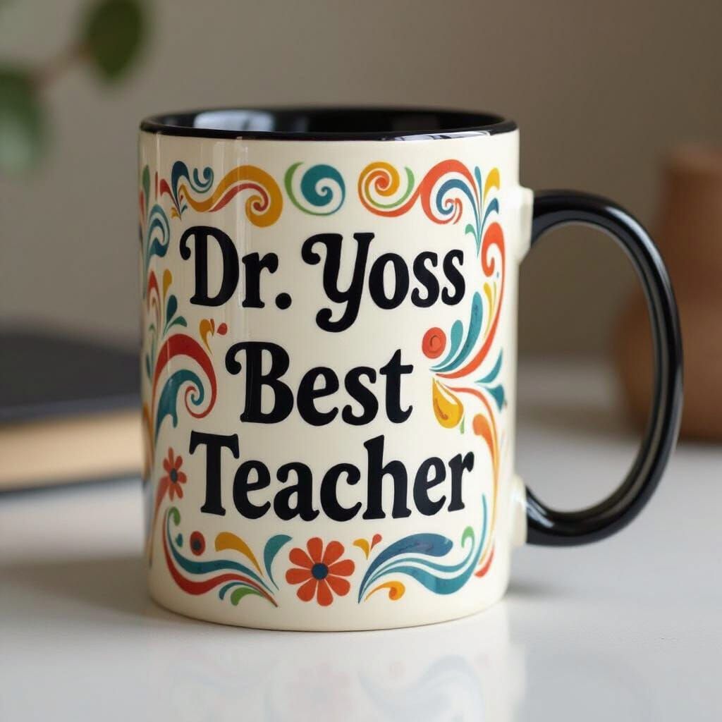Ceramic Mug for Dr. Yoss, Best Teacher, Colorful Swirls