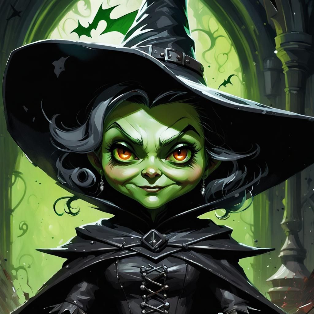 Chibi Wicked Witch Portrait in Graffiti Art Style