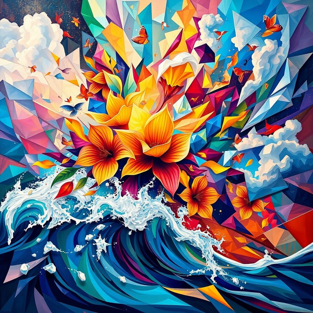 Surreal Explosion of Vibrant Colors and Angular Forms