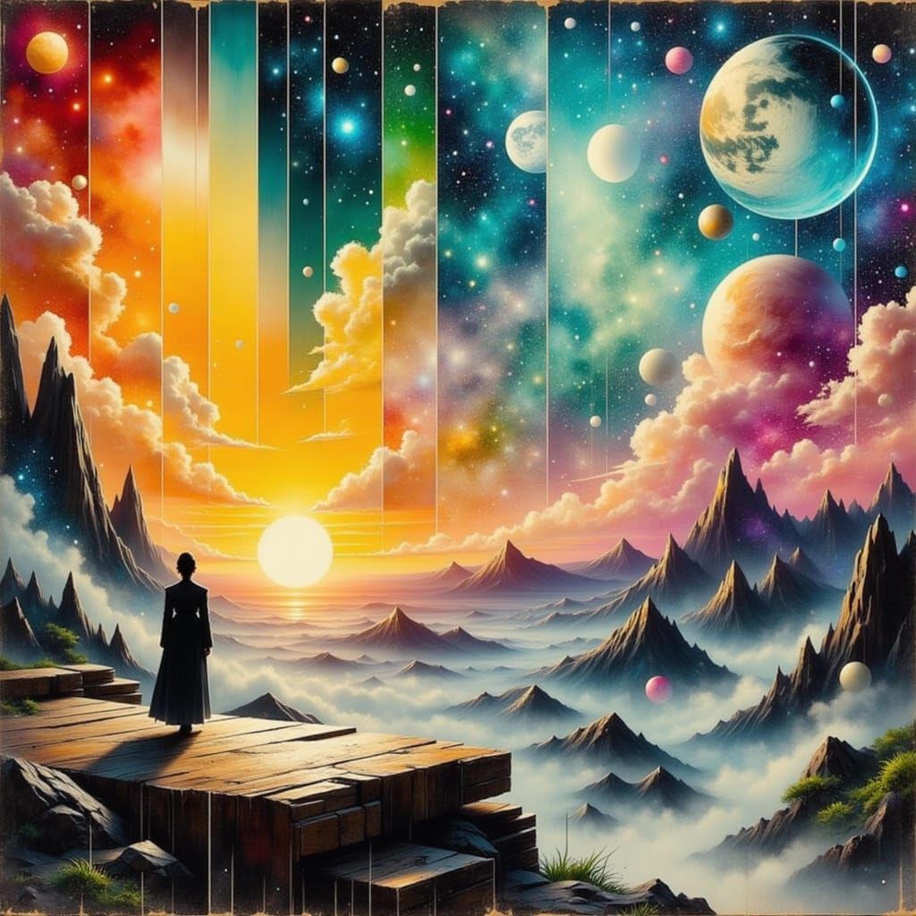 Cosmic Dreamscape in Vibrant Cyberpunk Style