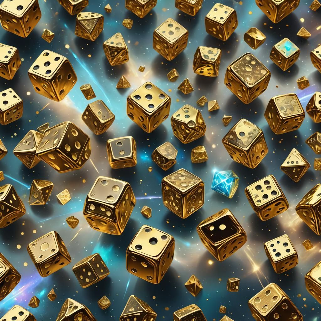 Golden Dice in Astral Cosmic Illustration