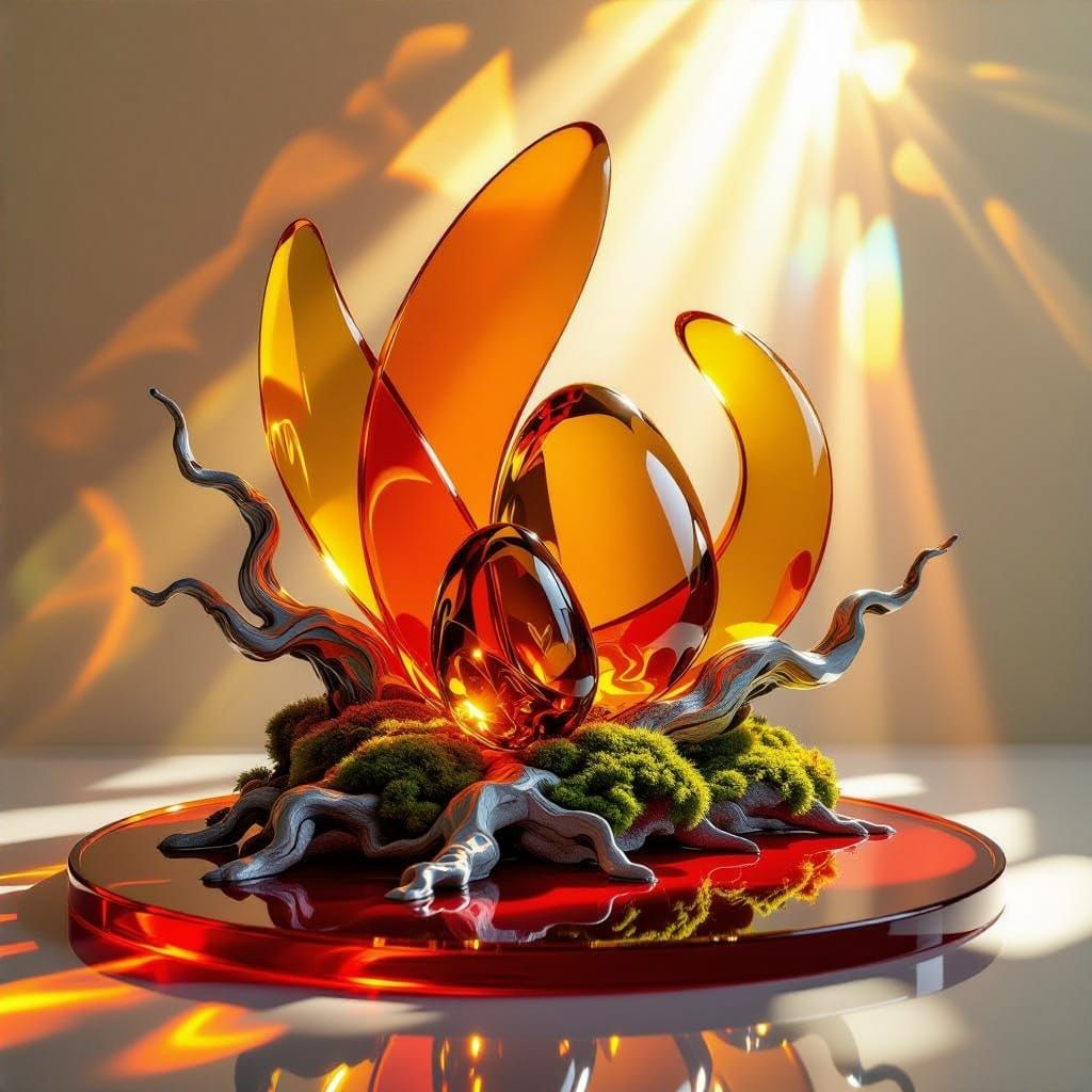 Abstract Emblem with Amber and Liquid Forms