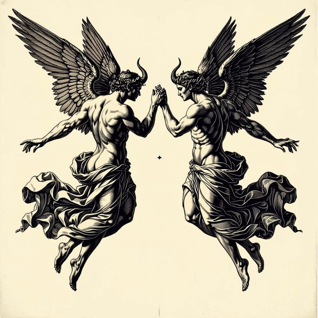 Renaissance Demons in Dramatic Etching Style