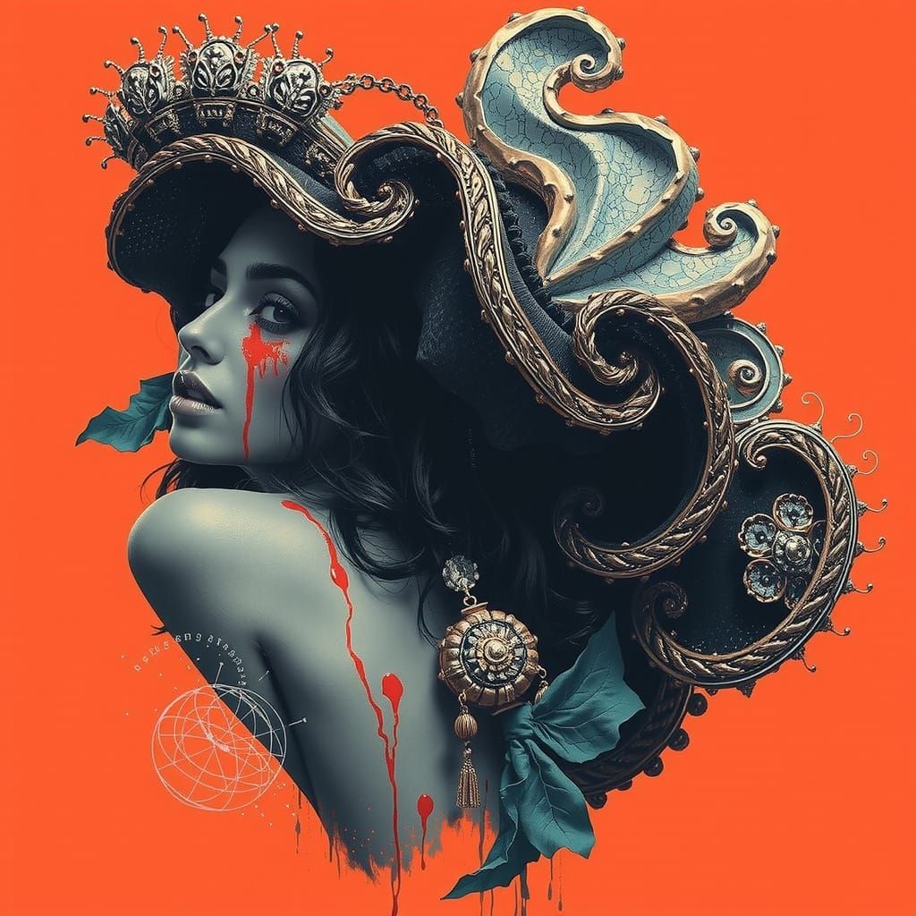 Striking Black and White Portrait of Woman with Crimson Acce...