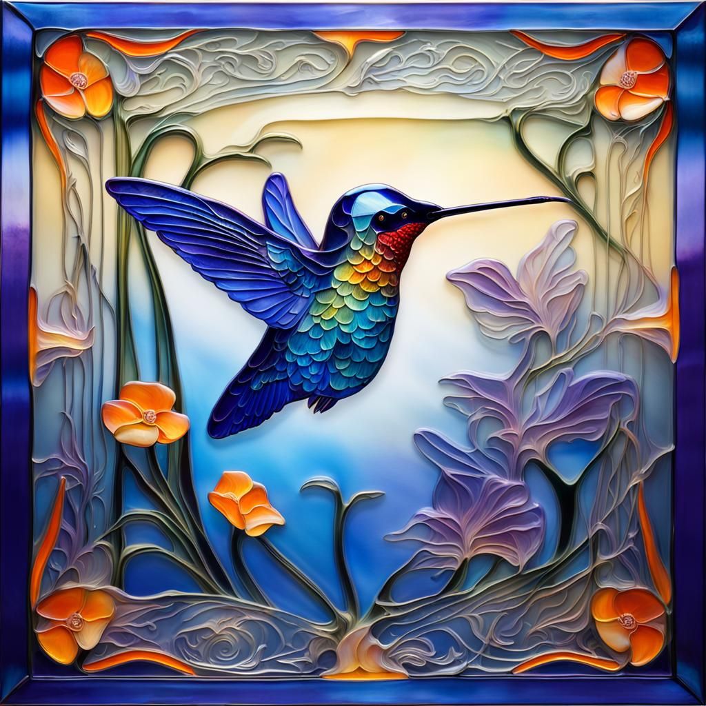 Hummingbird in Daum Glass Art Nouveau Style