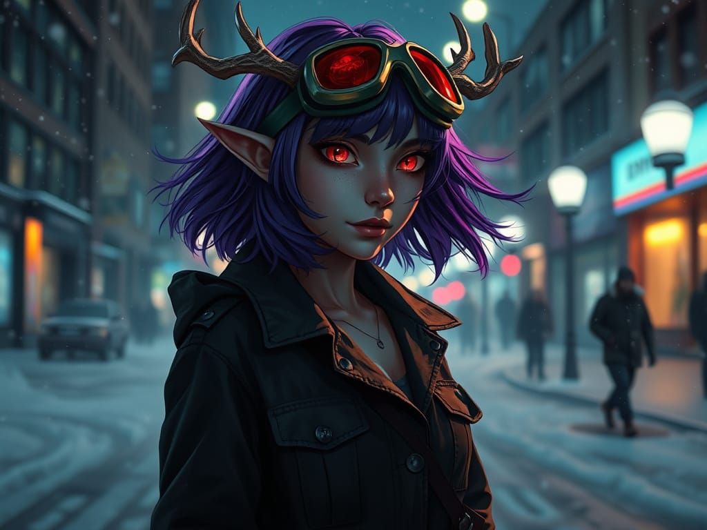 Ethereal Elven Girl Walks Toronto Street at Night