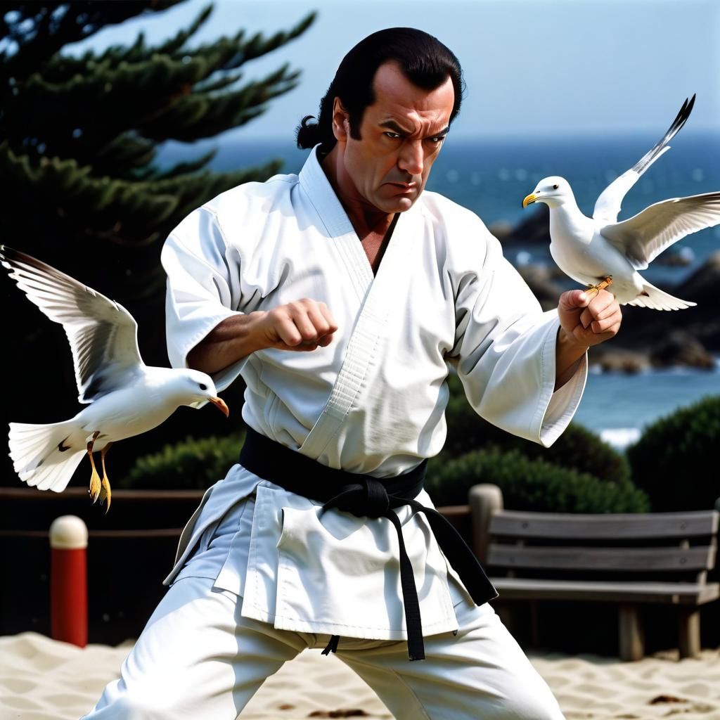 Steven Segal fighting seagulls, in the 2025 remake of The Birds