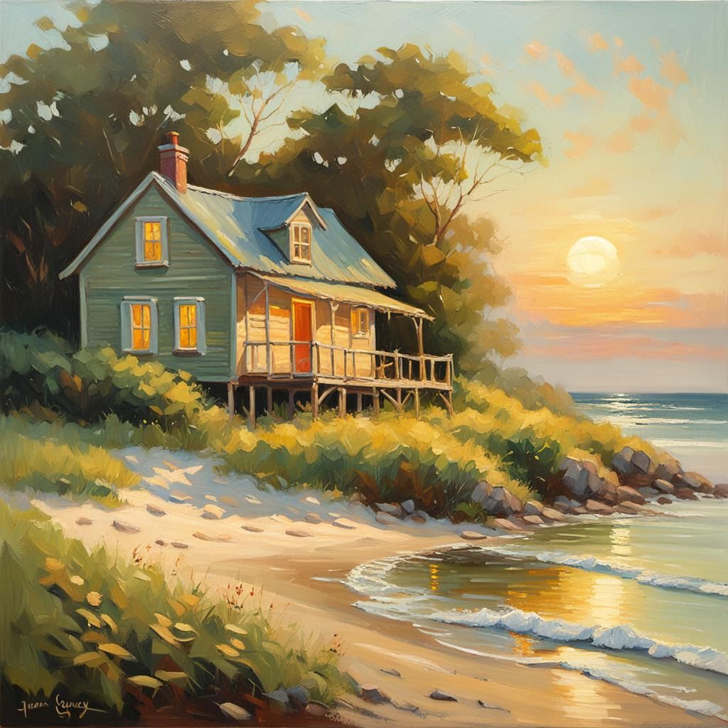 Idyllic Beach Cottage in Impressionist Style