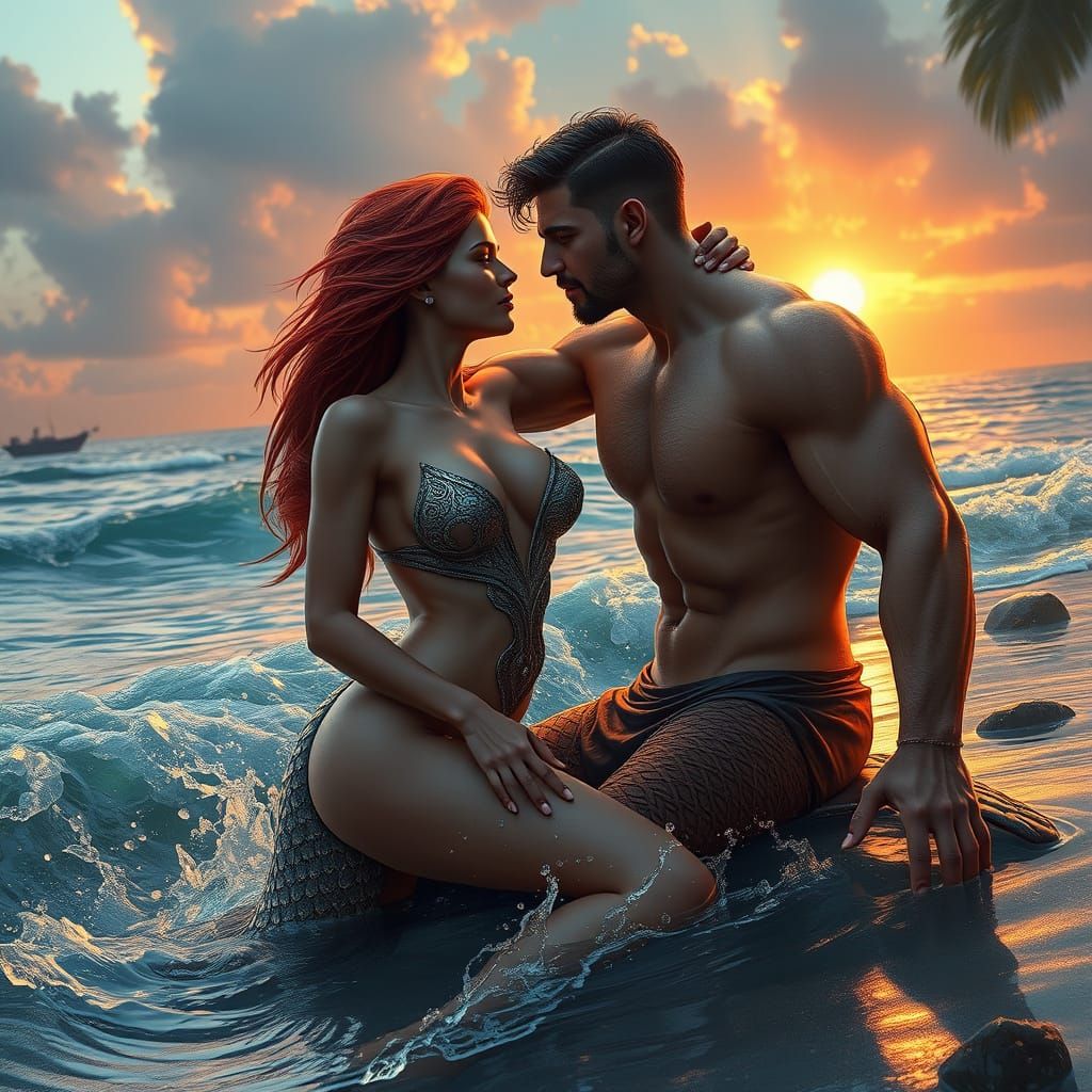 Merman's Beach Seduction: Detailed Fantasy Concept Art