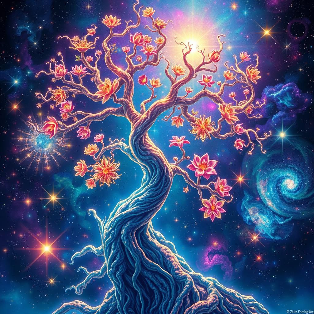 Ethereal Cosmic Tree Branch in a Psychedelic Dreamscape