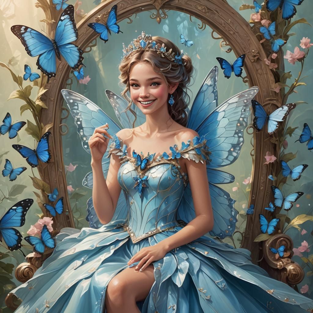 Glamorous Fairy Princess with Butterfly on Hand