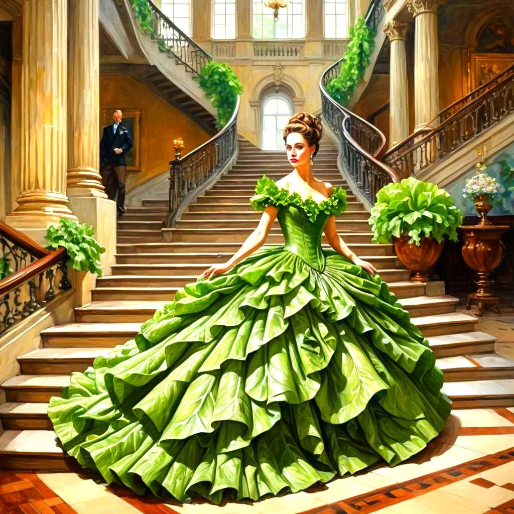 Lettuce Gown in Ballroom: Oil Painting