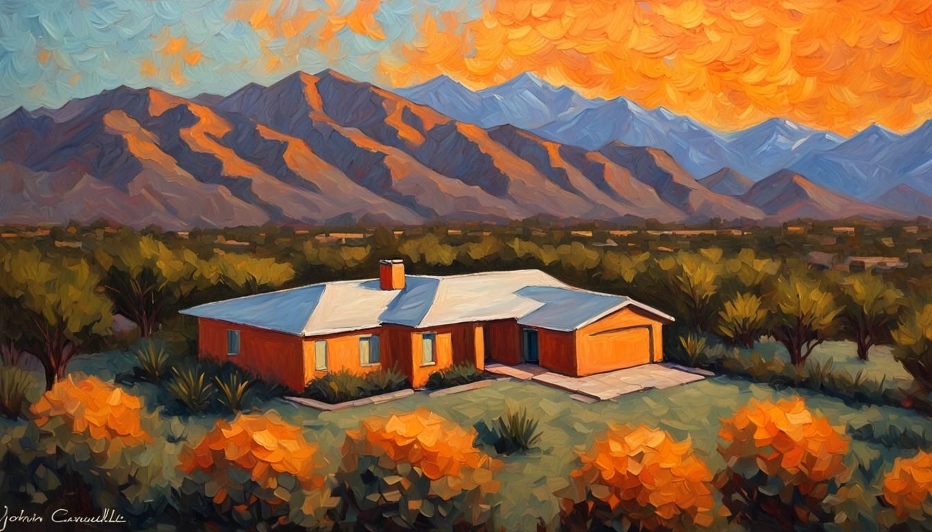 California Ranch House Impasto Oil Painting