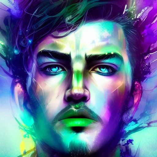 Portrait of a Beautiful Man with Purple Hair