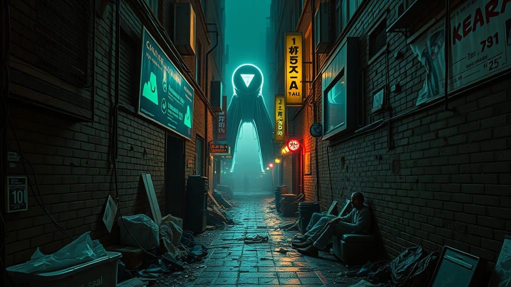 Abandoned Cyber Portal Alleyway in Dystopian Futurism Style