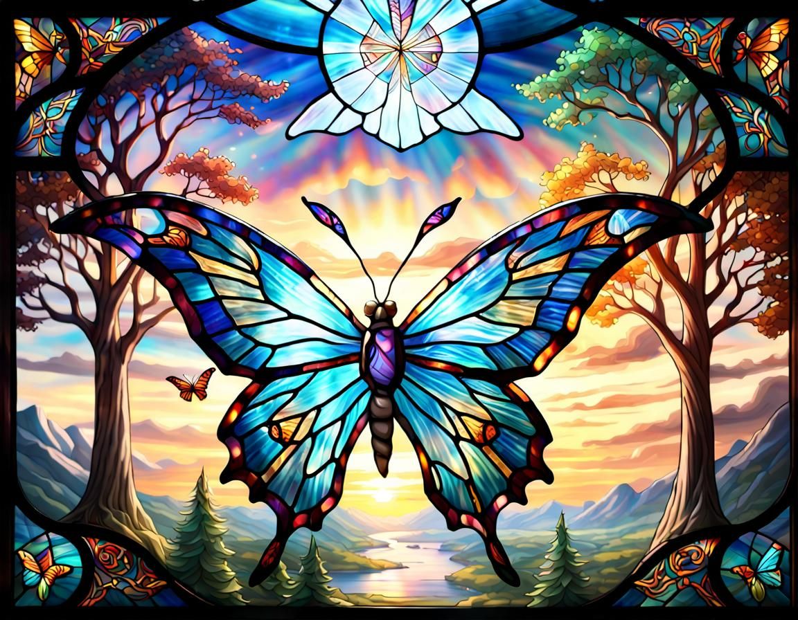 Stained glass Butterfly in flight