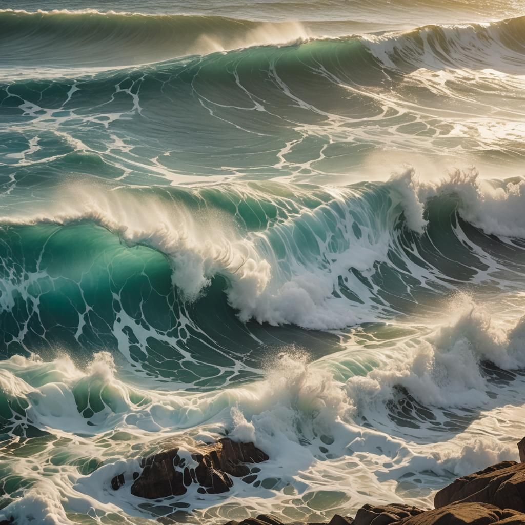 Majestic Wave Crashing on Rocky Shoreline